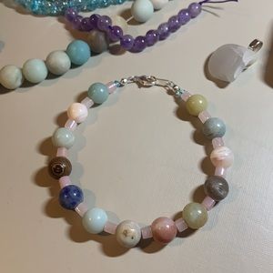 Amazonite Rosewood and Pink Quartz Agate Stone Bracelet